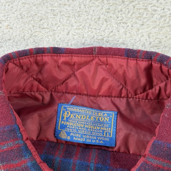 Vintage Pendleton Shirt Mens Large Red Blue Plaid 100% Wool Made USA Button Up - Picture 2 of 5